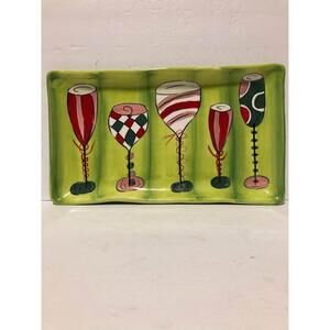 Ambiance Collections Handpainted Party Cocktails Ceramic Serving Tray Platter